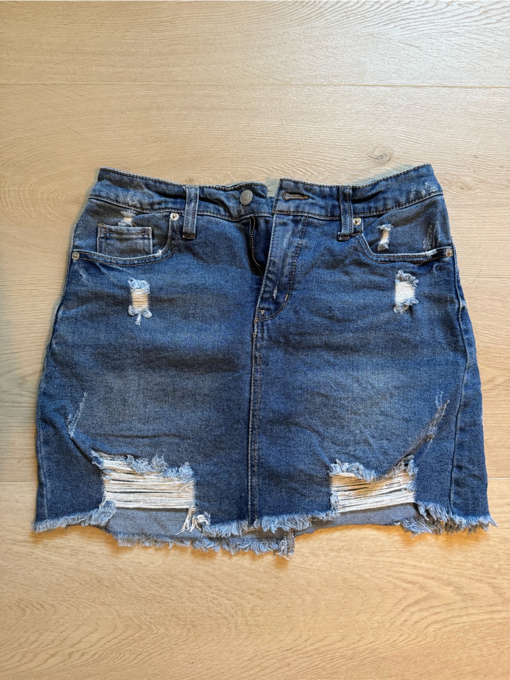 wild fable Distressed Dark Blue Denim Mini Skirt